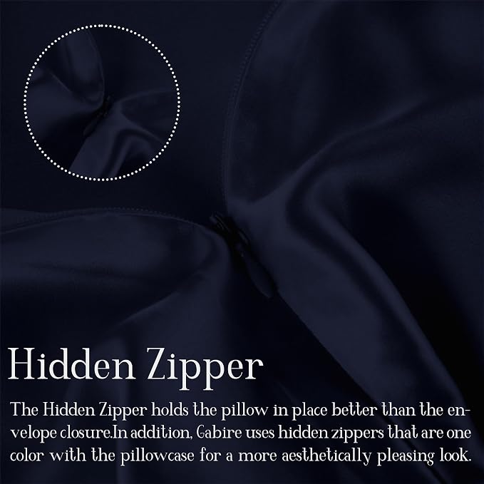 Gabire Mulberry Silk Pillow Case for Hair and Skin Prevent Acne Pillowcases Both Sides Real Silk Pillowcases Organic Silk Pillowcase with Hidden Zipper, Navy Blue, Queen (20"×30")