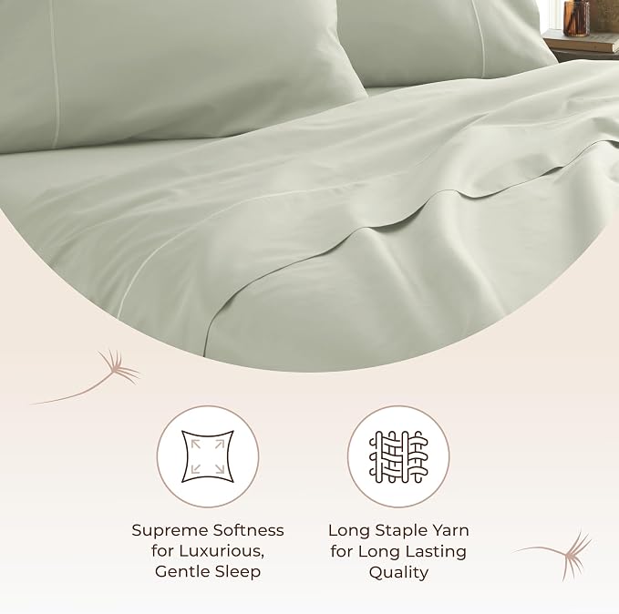 Certified Organic King Flat Sheet Only - 100% Organic Cotton Top Sheet with Luxurious Soft and Breathable 300 Thread Count Sateen Weave Finish - GOTS & Fairtrade Certified (Pastel Green, King)