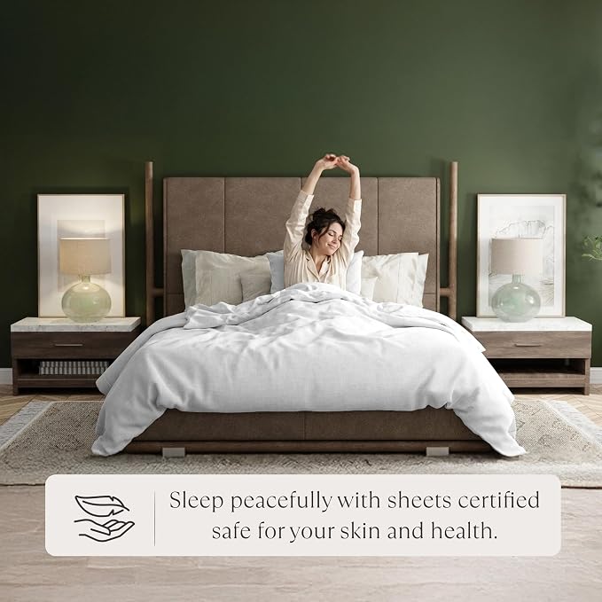 Delilah Home 100% Organic Cotton Full Bed Sheet Set, GOTS & Vegan.org Verified, Long Stem 300 TC Sateen Bedding, Non-Synthetic, Deep Pocket Fitted Linen, Lightweight, All-Season, 3 Piece Set - White