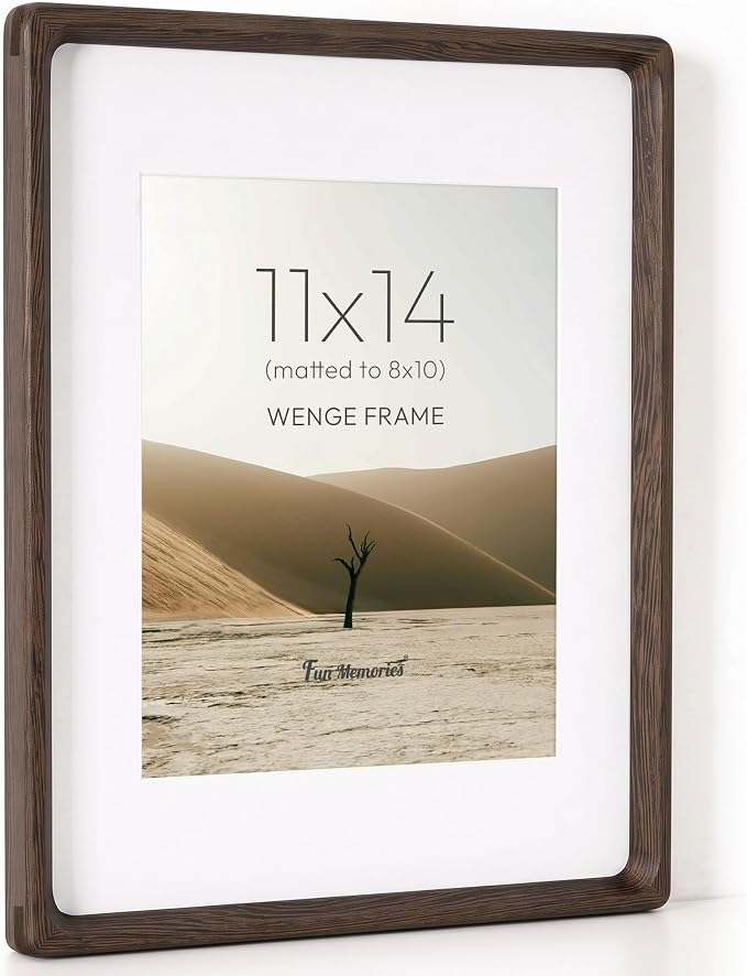 11x14 Picture Frame, Natural Wenge Wood Photo Frames with HD Tempered Glass, Handcrafted Rounded Corner 11 x 14 Wooden Frame Matted to 8x10 Photos, Gallery Wall Frames for Posters & Art Prints