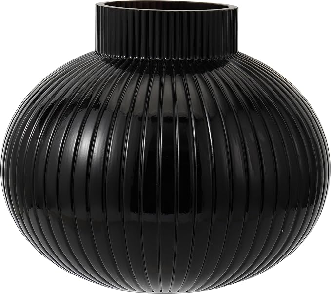 Black Glass Vase, Flower Vases for Bouquet, Ribbed Glass Vases for Flowers, Small Black Vase for Living Room, Office, Coffee Table, Shelf, Wedding, 6 Inches