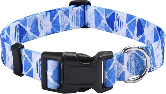 MarukoPet Dog Collar, Adjustable for Small Medium Large Dogs Puppy, Cute Design with Bohemia Floral Tribal Geometric Patterns Boys Girls Dog Collar(Blue Triangle-M)