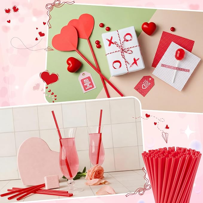 Honeydak 60 Pcs Reusable Hard Plastic Straws 9 Inch, Red PP Drinking Straws Bulk for Iced Coffee Smoothies Cocktails Lemonade, Summer Patio BBQ Pool Party Supplies