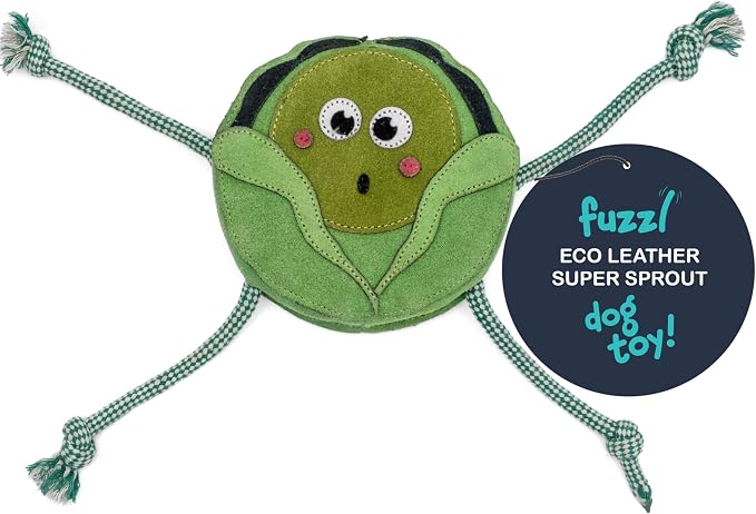 Fuzzl Eco Leather Super Sprout Natural and Tough Dog Toys - Long Lasting Chew Toys for Aggressive Chewers - Strong Dog Toy for Dogs and Puppy