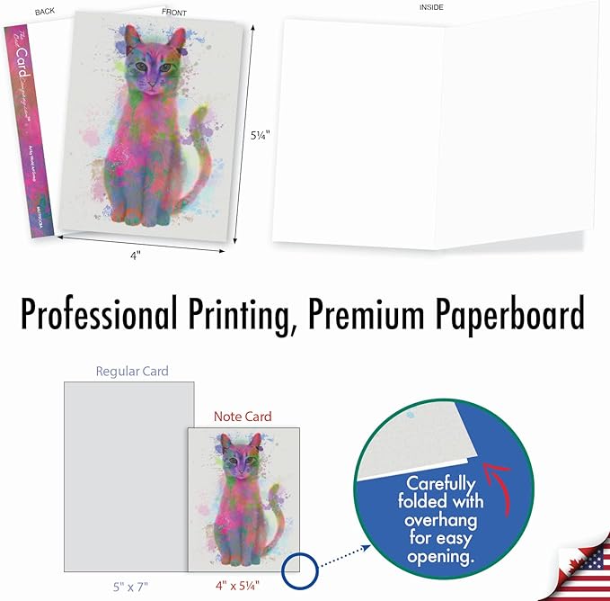 The Best Card Company - Assorted Kittens Watercolor Blank Greeting Box Set - Incl. 10 Unique Design Notecards + Envelopes for Thank You, Invitation - Funky Rainbow Cats AM6199OCB-B1x10