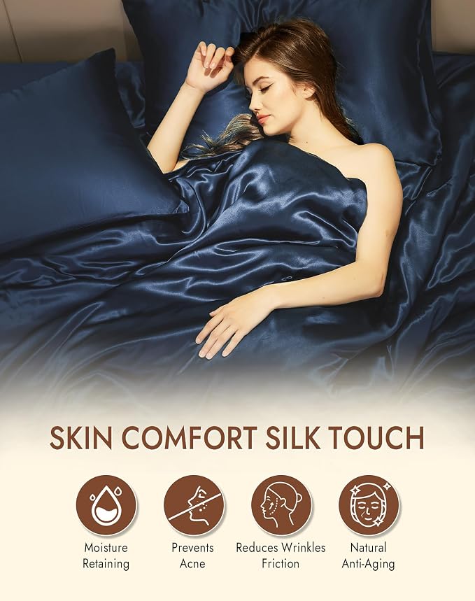 SilkSilky 100% Mulberry Silk Pillowcase - Pure 22 Momme High-Grade 6A Fibers for Hair & Skin, Hidden Zipper, Natural, Organic, Breathable & Cooling Pillow Case (Standard 20''x26'', DarkBlue)