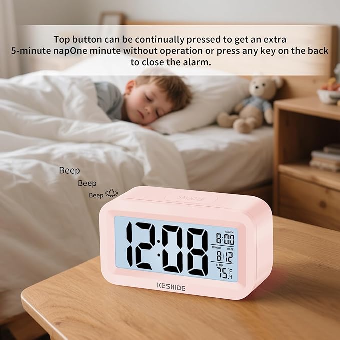 Travel Digital Alarm Clock,Battery Operated with Backlight, Indoor Temperature, Desk Small Clock,Snooze Model,12/24H Display for Bedrooms Heavy Sleepers Kids Travel Bathroom