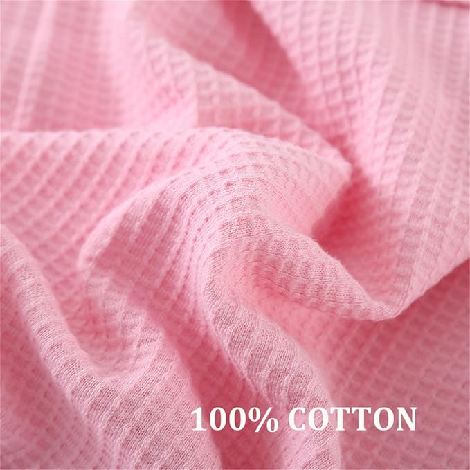 Waffle Bathrobe for Women Men, 3/4 Sleeve/Short Sleeve Kimono Robes, 100% Cotton, Lightweight, Soft Absorbent & Quick Dry