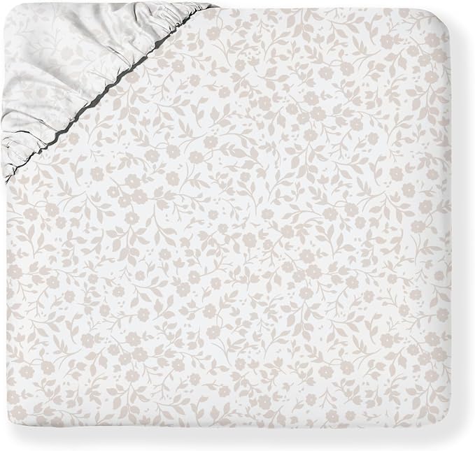 MakeMake Organics Organic Queen Fitted Sheet Set GOTS Certified Organic Cotton Fitted Sheet with Pillowcase Ultra Soft Non Toxic Breathable Hypoallergenic Colorful Neutral (Queen, Gardenia)