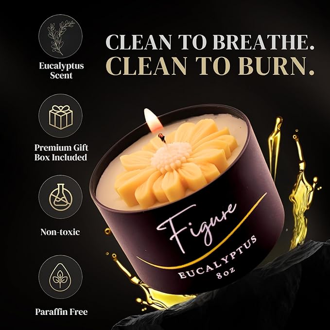Yellow Daisy Scented Candle – Eucalyptus Aromatherapy | Hand-Poured in USA | All Natural for Women & Men | Organic Soy & Beeswax Blend | 100% Beeswax Wick | Gift-Ready Candle for Relaxation