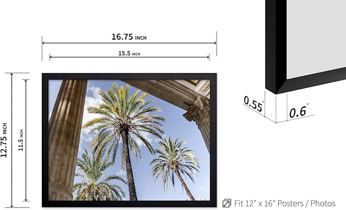 Monem Art Palermo Palm Trees Sicily Print - Tropical European Architecture Poster - Wall Decor for Living Room, Bedroom or Office - 12x16 Black Framed Wall Art by Mareike Bohmer