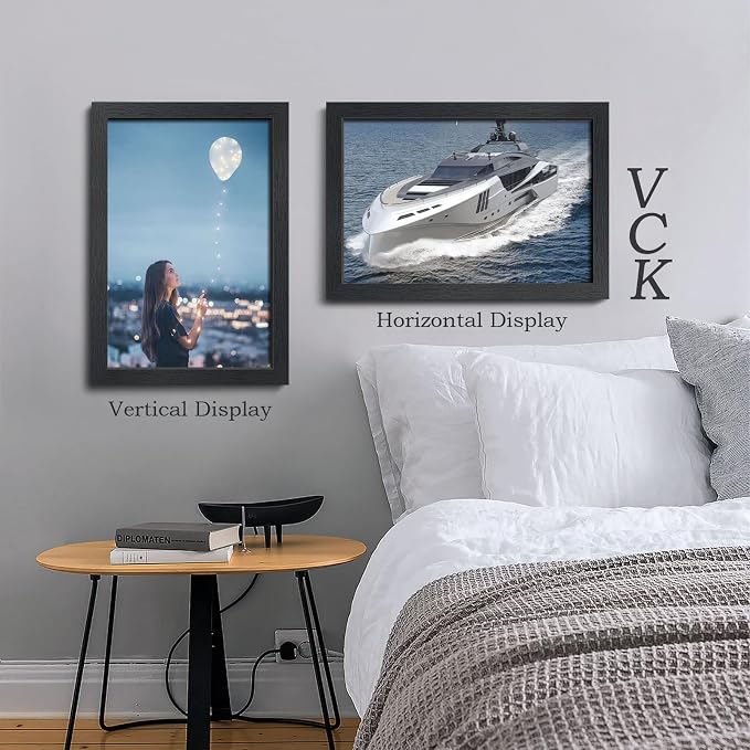 VCK 12x18 Poster Frame Set of 4 - Black, Gallery-Quality Wood Picture Frames, 1.1-Inch Wide Border, Polished Plexiglass, Vertical or Horizontal Wall Display for Photo/Art/Prints, Black