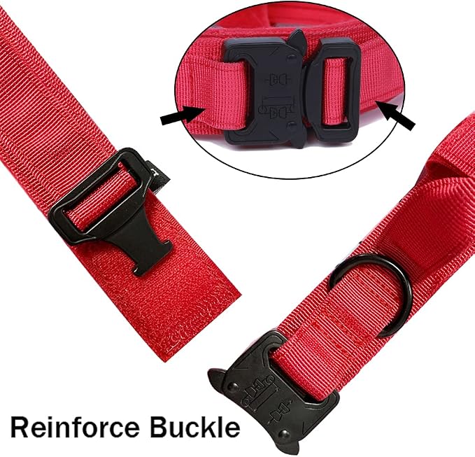 Tactical Dog Collar Adjustable Military Nylon Dog Collar with Control Handle and Heavy Duty Metal Buckle for Medium and Large Dogs (Red,S)