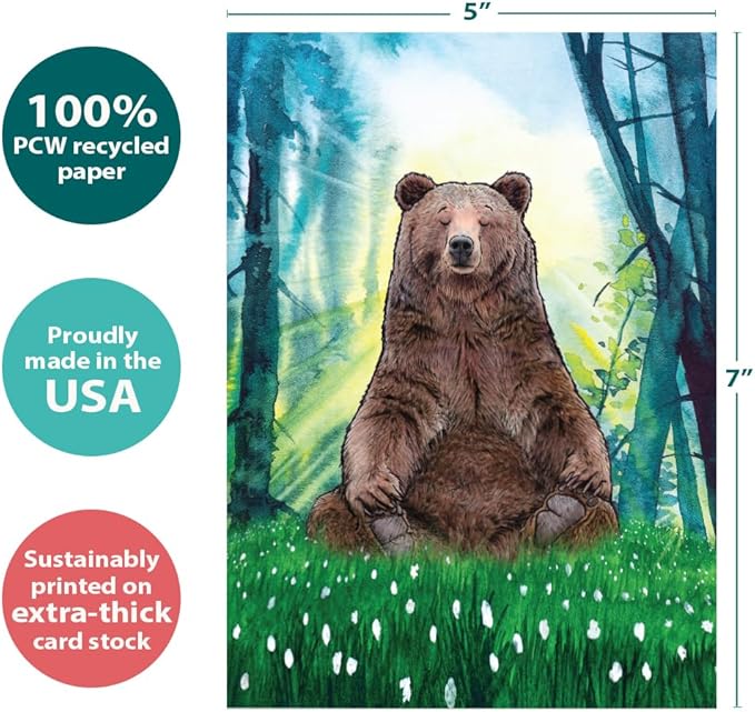 Tree-Free Greetings Just Because Greeting Card with Matching Envelope, Eco Friendly, Made in USA, 100% Recycled Paper, 5 x 7, Peaceful Bear (GO69179)