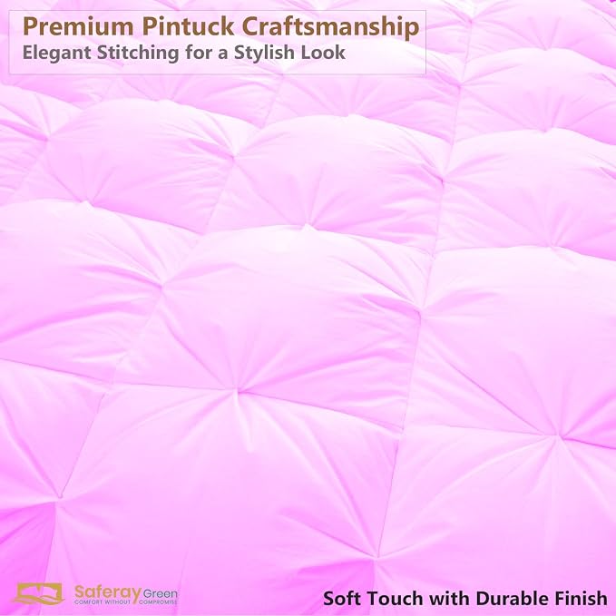 Grand Size Down Alternative Comforter 106x106 Inch Pink – 500 GSM Ultra Soft Breathable, Luxury Pintuck Pinch Pleat, All Season Duvet Insert with Corner Tabs, Machine Washable