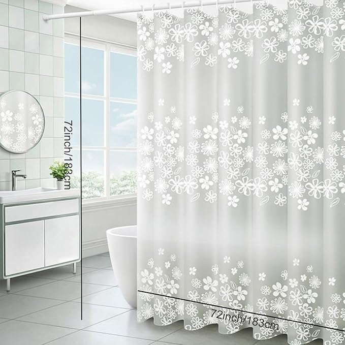 TIKABC Shower Curtain Liner, 4G PEVA Shower Liner, Plastic Waterproof Shower Curtains, 72x72 inch with Grommet Holes 3 Magnetic Weights