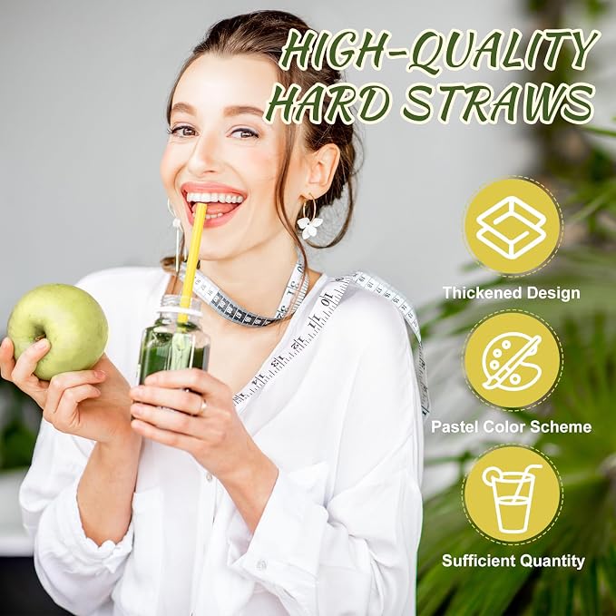Honeydak 60 Pcs Pastel Reusable Straws 9 Inch Hard Plastic Colorful Drinking Straws for Smoothies Boba Beverage Cocktail Home Restaurant Birthday Summer Party Decoration