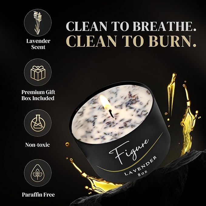 Lavender Aromatherapy Candle – 100% Beeswax & Organic Soy Blend with Real Lavender Sprigs | Clean Burn Floral Candle Premium Gift for Her