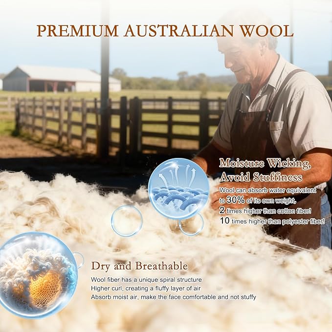 YOUR MOON Natural Wool Pillow King Size Set of 2, Soft Support Bed Pillows for Sleeping, Australian Wool Filling with 100% Cotton Cover, Down Alternative Pillows (Off White)