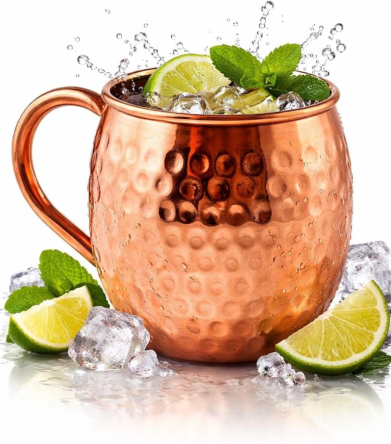 BOLD & DIVINE Moscow Mule Copper Mugs - Set of 2, 100% HANDCRAFTED - Food Safe Pure Copper Solid Mugs - 16 oz Gift Set with Premium Quality Cocktail Straws & Shot Glass!