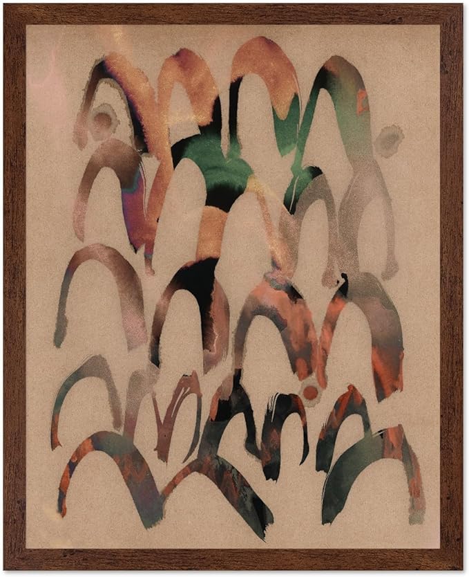 Monem Art Abstract Arch Mark Making Painting Print - Contemporary Peach and Mocha Art Poster - Wall Decor for Living Room, Bedroom or Office - 12x16 Brown Framed Wall Art by Renee Stramel