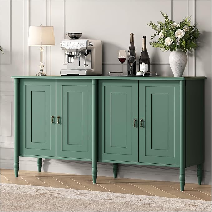 JOINICE 59" Sideboard Buffet Cabinet with Storage for Dining Room,Green | Vintage Credenza with Adjustable Shelves & Solid Wood Legs,supports up to 100 lbs,for Kitchen,Bar,Hallway,TV Console