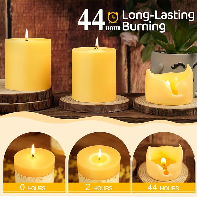 2 Pack Natural Beeswax Candles,88 Hours Long Burning-Bees Wax Candles for Home,100% Pure Beeswax Pillar Candle for Emergency,Paryer,Parties,Unscented Dripless Smokeless Pillar Candle Bulk 2.8x3in