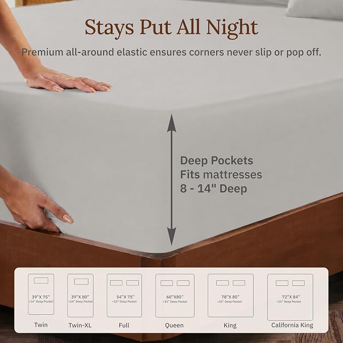 California Design Den Twin Sheets Set - 100% Organic Cotton, Soft and Lightweight Sateen, Deep Pocket Twin Size Sheet Set, Durable Bedding - Light Grey
