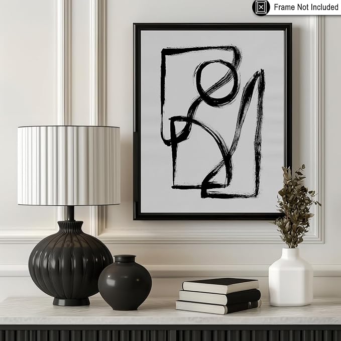 Monem Art Black and White Abstract Line Art Print - Minimalist Monochrome Brushstroke Art Poster - Wall Decor for Living Room, Bedroom or Office - 18x24 Unframed Wall Art by Mareike Bohmer