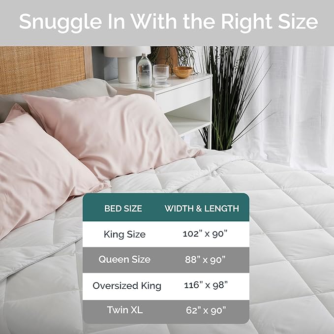 100% Viscose Derived from Bamboo Comforter, Cooling Comforter, Duvet Insert, Breathable, Extra Fluffy, Lightweight Comforters, King Size