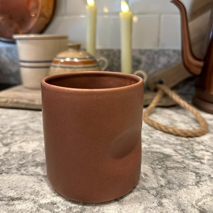Handleless Ceramic Mug, Hand-Painted, 11 oz, Set of 1, Soft Brown, JH001