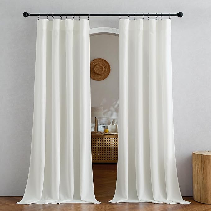 NICETOWN Linen Sheer Ivory Curtains 84 inches Long, Rod Pocket & Back Tab Faux Linen Semi Sheer Window Treatments Privacy with Light Filtering for Bedroom/Living Room, W52 x L84, 2 Panels