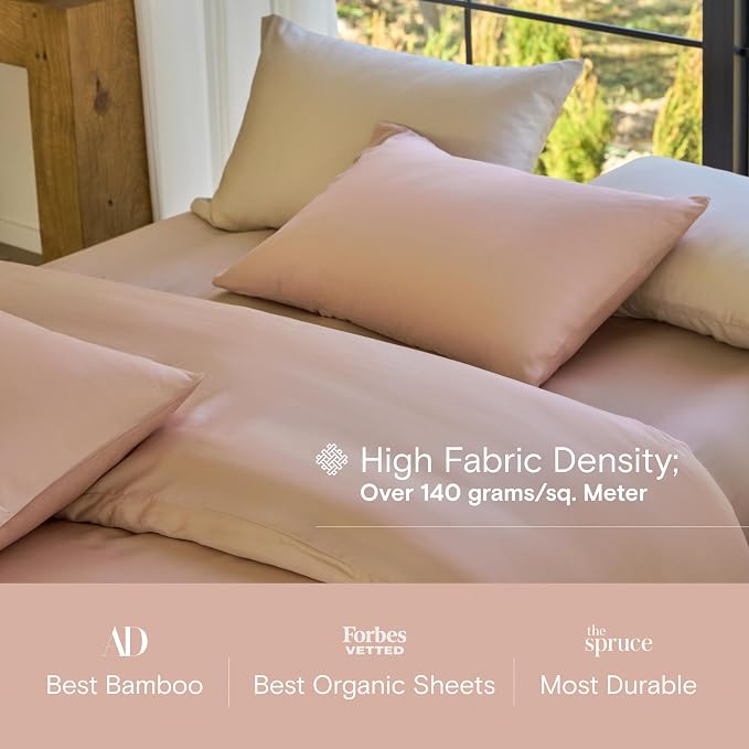 DOZ Sheet Set, 100% Viscose derived from Bamboo, Organically Grown, Buttery Soft, Cooling Sheets, High GSM, Deep Pockets - 3 Piece - 1 Pillowcase 1 Fitted 1 Top Sheet (Blush, Twin XL)