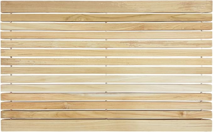 Nordic Teak 100% Solid Teak Wood String Mat - Indoor and Outdoor Use - Non-Slip Wooden Platform for Sauna, Pool, Hot Tub Flooring Decor and Protector (Natural Finish, 31.4" x 19.6")
