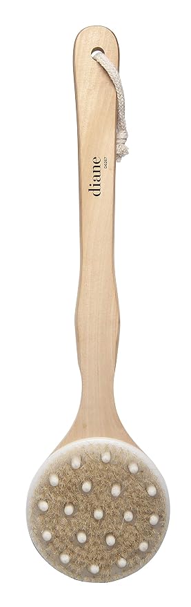 Diane Long Handle Exfoliating Dry Skin Brush, Natural Wood Color