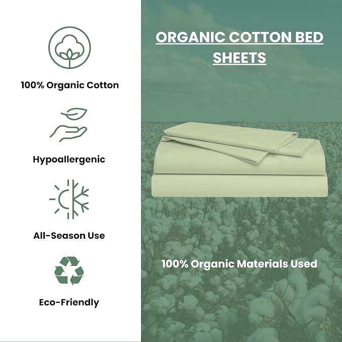 ORGANIC TEXTILES Premium Quality Bed Sheets - Organic Cotton 550 Thread Count - GOTS Certified - Cal King, (4 Pc. Set) - Sage Green