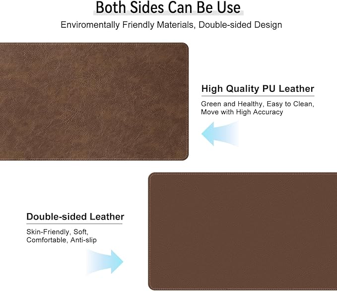 Imitation Crazy Horse Leather Desk Mat - Waterproof Desk Pad - Ideal for Large Mouse Pad and Desk Mats on Top of Desks (Brown+Brown, 33"*13")