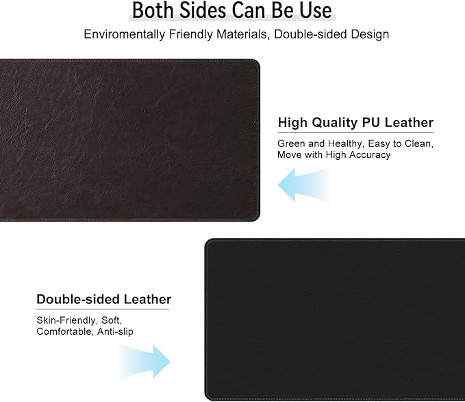 Imitation Crazy Horse Leather Desk Mat - Waterproof Desk Pad - Ideal for Large Mouse Pad and Desk Mats on Top of Desks (deep Coffe+Black, 33"*13")