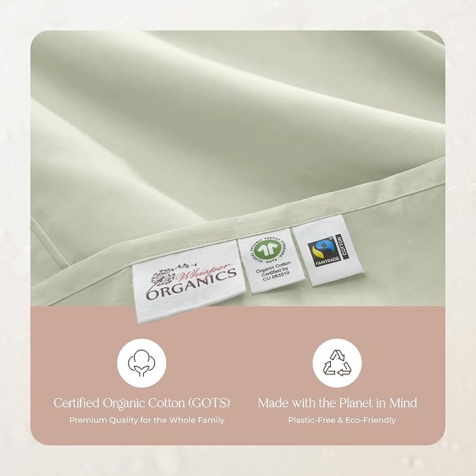100% Organic Cotton Sheets Full Size - GOTS Certified Organic Bed Sheets with Deep Pocket 300 Thread Count & Cozy Sateen Weave Gets Softer with Each Wash - Luxury 4 Piece Set (Pastel Green, Full)