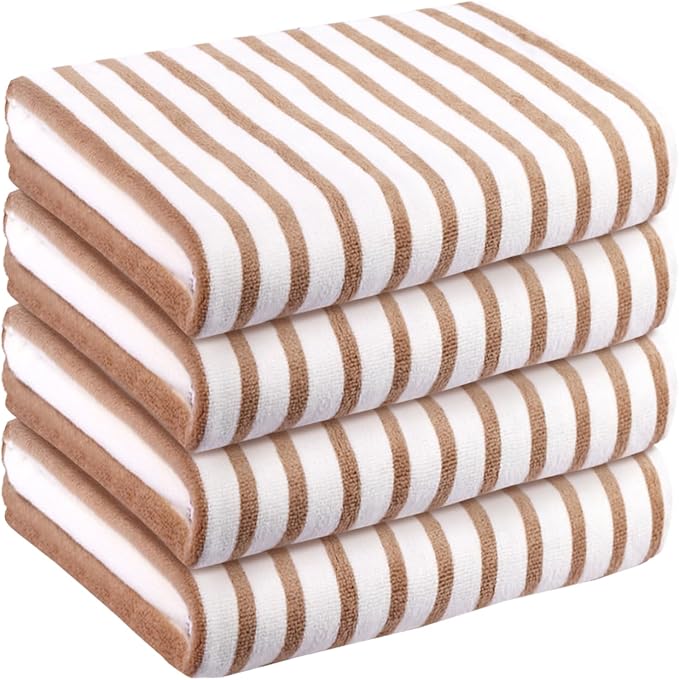 JML Microfiber Beach Towels Set of 4, 30" x 60", Cabana Stripe, Soft Absorbent, Quick Dry Bath Towel for Salon, Hotel, Travel, Sport, Summer Swimming Pool Party, Yoga, Camping, Coffee