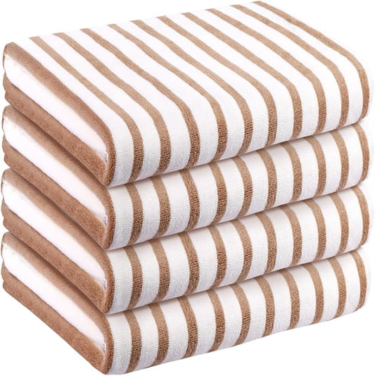 JML Microfiber Beach Towels Set of 4, 30" x 60", Cabana Stripe, Soft Absorbent, Quick Dry Bath Towel for Salon, Hotel, Travel, Sport, Summer Swimming Pool Party, Yoga, Camping, Coffee
