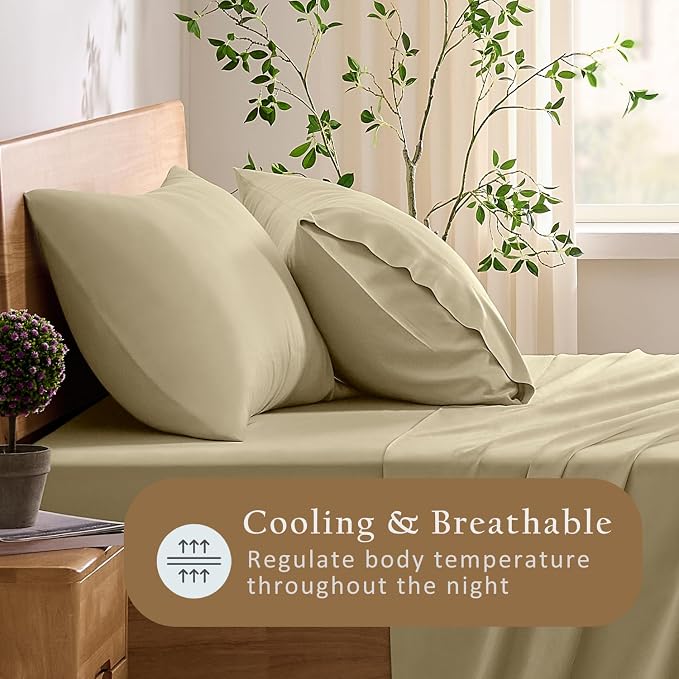 TOSMO Luxury Pillow Case Set of 2 - Cooling Viscose Derived from Bamboo, Oeko-TEX, Breathabl Silky Soft Pillow Cases with Envelope Closure (King / 20x40, Dune)