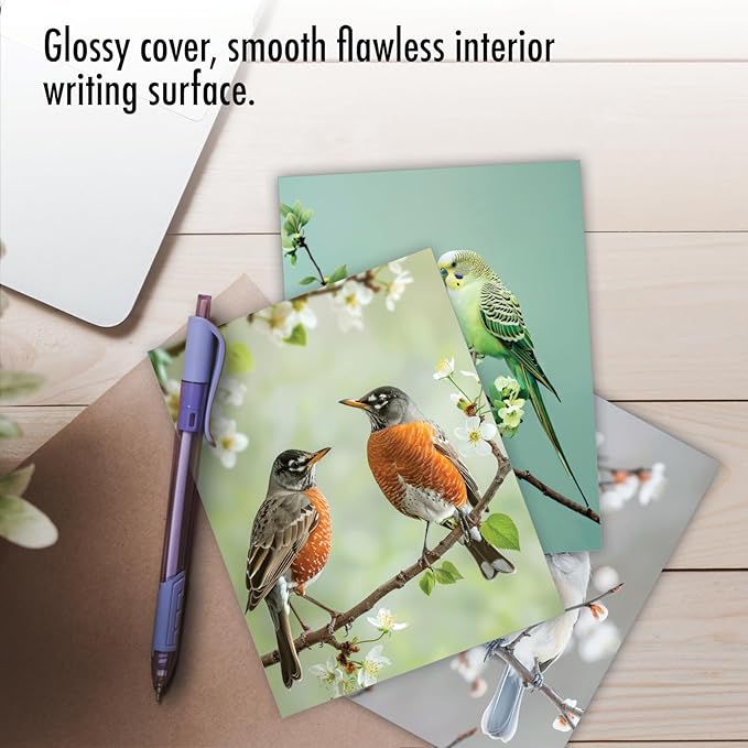 The Best Card Company 20 Assorted Blank Notecards Box Set 4 x 5.12 Inch with Envelopes (10 Designs, 2 Each) Blooming Songbirds AM10702OCB-B2x10