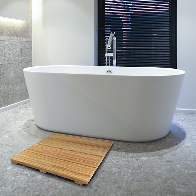 BambooMN Bamboo Bath Mat for Bathroom, Spa, Outdoor Shower, Extra Large Square (24" x 24" x 1.3"), Anti-Slip, Water Resistant Coating - 2 Pieces