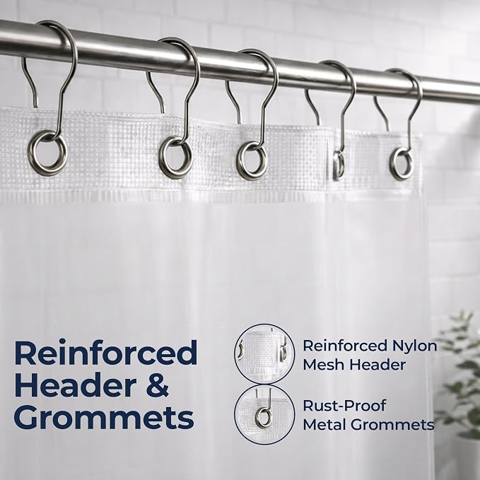 Epica Shower Curtain – Strongest Heavy-Duty Clear Vinyl 72x72 Shower Curtain Liner – Stain & Soap Scum Resistant with Rust-Proof Metal Grommets (Frosted)