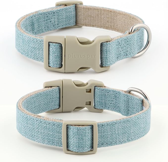 Plutus Pet Cotton Hemp Dog Collar and Leash Set, Adjustable Collar for Small, Medium, and Large Dogs, Heavy Duty and Soft on Skin, Light Blue, XS