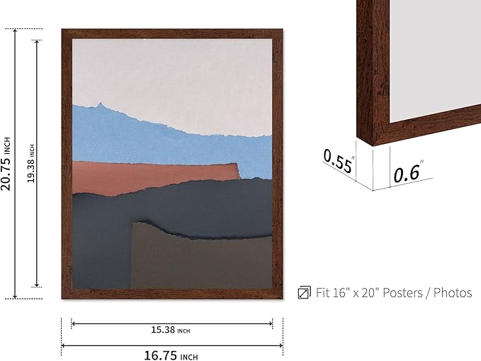 Monem Art Abstract Mountain Landscape Collage Print - Minimalist Scandinavian Art Poster - Wall Decor for Living Room, Bedroom or Office - 16x20 Brown Framed Wall Art by Mareike Bohmer