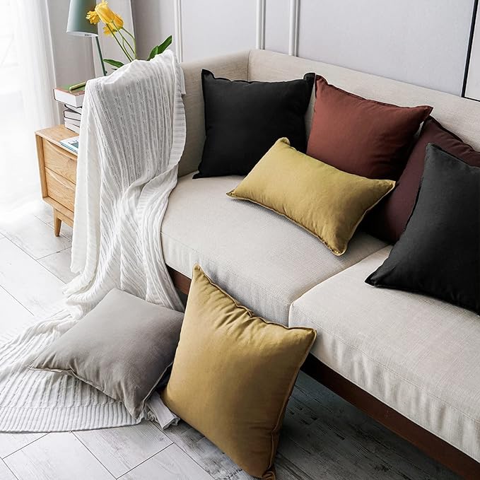 Jeanerlor Pack of 2 24 x 24 Inch Cotton Linen Soft Soild Decorative Square Throw Pillow Covers Green Cushion Case Set for Bedroom/Sofa/Car 60 x 60 cm, Reddish Brown