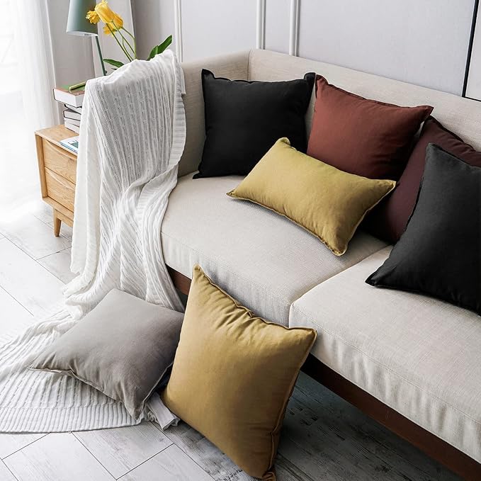 Jeanerlor 18"x18" Solid Cotton Linen Decoration Throw Pillow Case with Zipper Euro Sham Cushion Case Cool Pillow Cover Delicate Decorative Pillowcase for Chair/Bed/Couch,2 Packs, Black