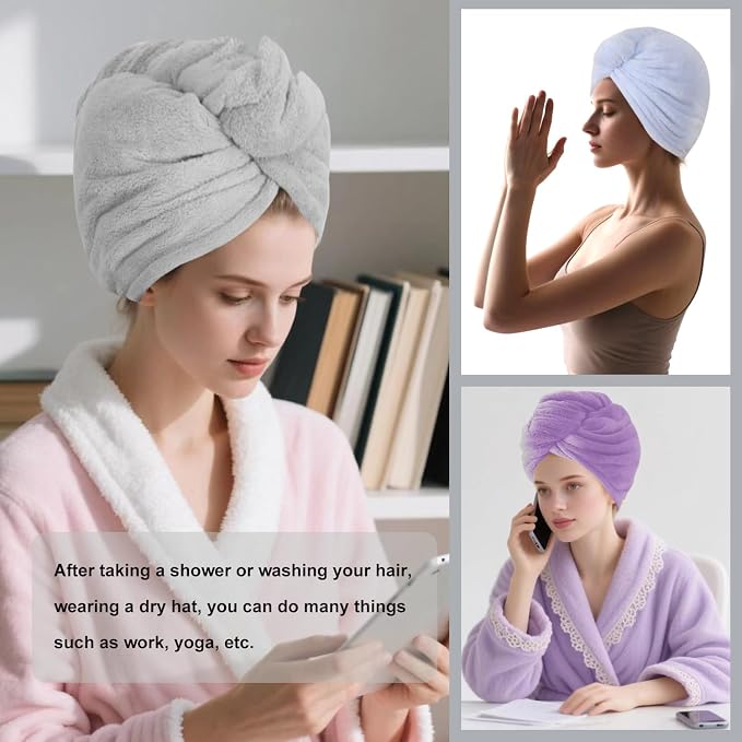 3 Packs Single Layer Microfiber Hair Drying Towel Wrap for Women, Hair Turbans Towel for Wet Hair,turbie Twist Hair Towels（Gray Color + Purple Color + Light Blue Color